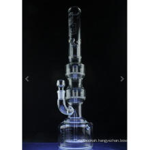 Triple Geyser Perc Glass Smoking Water Pipe with Drain Cap (ES-GB-556)